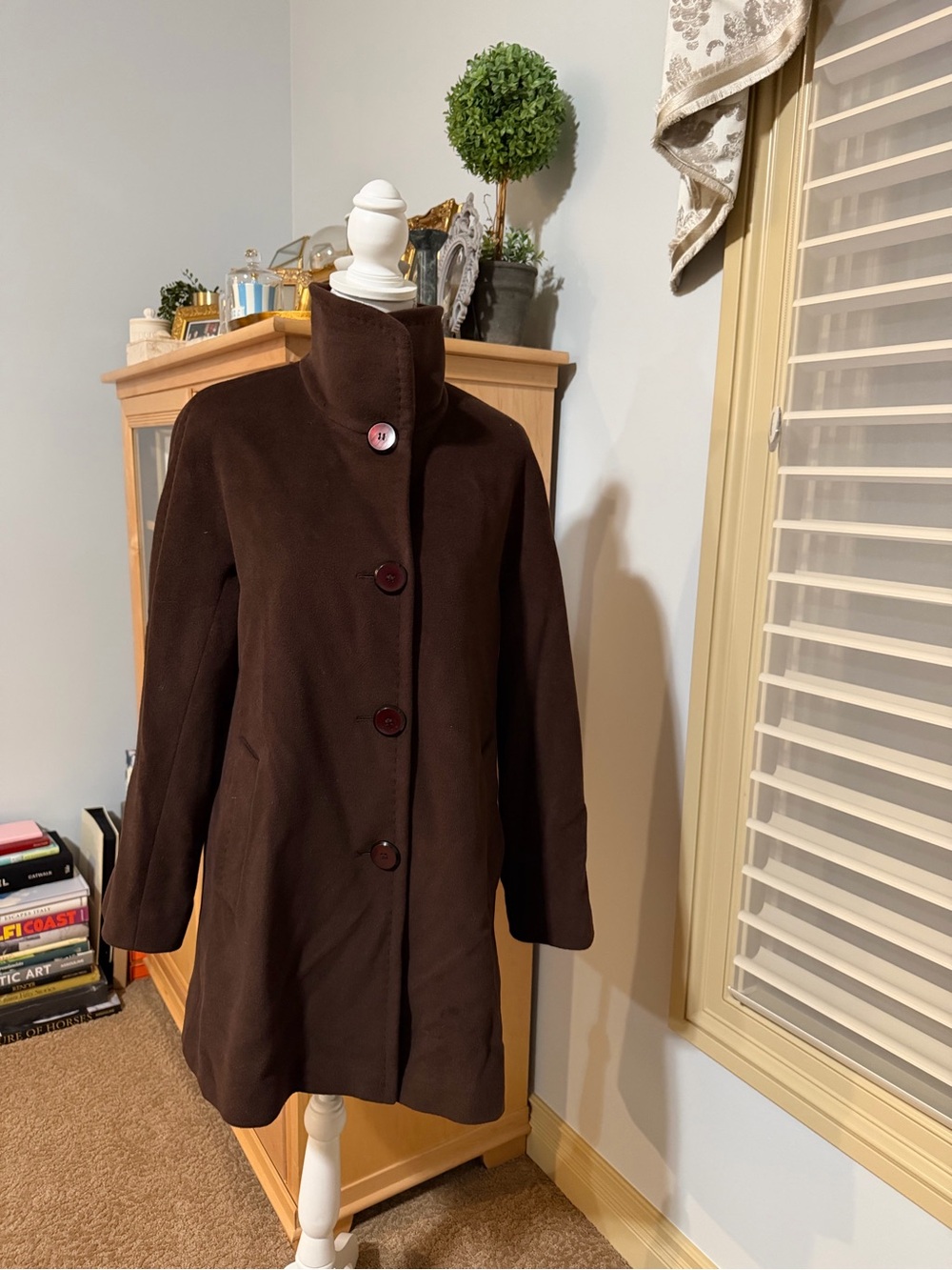 NWOT Ellen Tracy Angora Wool Blend Pea Coat Size 6 Brown